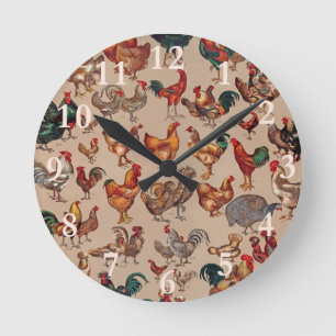 Horloge Ronde Rooster Poulet de la ferme Pays Animal
