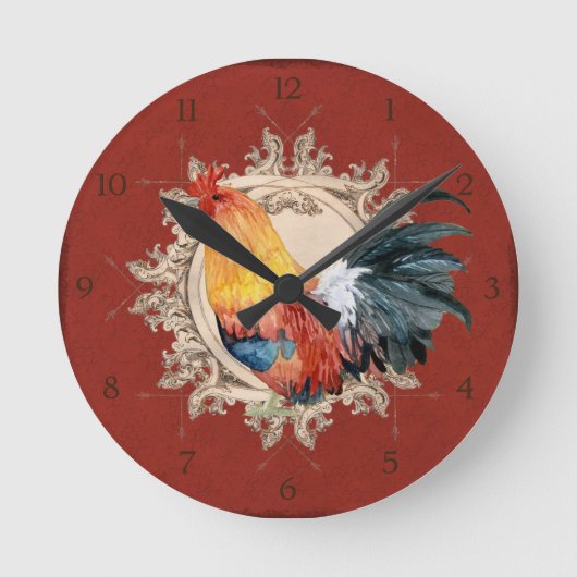 Horloge Ronde Rooster Vintage Rouge Pays Français Rustique Grang (Recto)