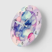 Horloge Ronde Rose bleu violet Aquarelle peinture Fusion (Angle)