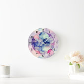 Horloge Ronde Rose bleu violet Aquarelle peinture Fusion (Maison)