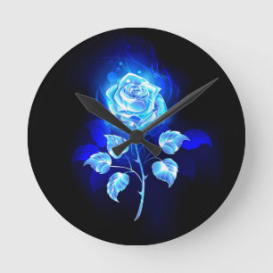 Horloge Ronde Rose Bleue Brûlante
