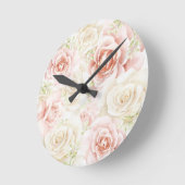 Horloge Ronde Rose Blush Floral Élégant (Angle)