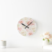 Horloge Ronde Rose Blush Floral Élégant (Maison)