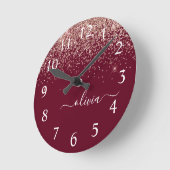 Horloge Ronde Rose Bourgogne Gold Blush Pink Parties scintillant (Angle)