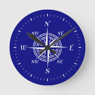Horloge Ronde Rose De Décoration Côtière Bleu Et Blanc De La 