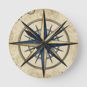 Horloge Ronde Rose des vents de compas nautique vintage