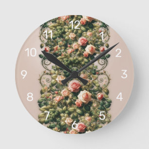 Horloge Ronde Rose élégante aux vignes roses shabby chic floral