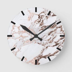 Horloge Ronde Rose en cuivre de marbre minimal or noir blanc urb