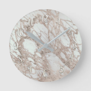 Horloge Ronde Rose Gold Argent Glam Marbre Moderne Personnalisé