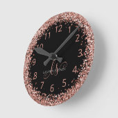 Horloge Ronde Rose Gold Blush Pink Glitter Glam Monogram Name (Angle)