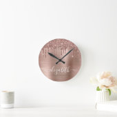 Horloge Ronde Rose Gold Dripping Glitter Personalized (Maison)