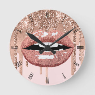 Horloge Ronde Rose Gold Lips Parties scintillant Drives Beauté S