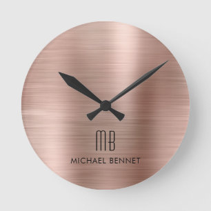 Horloge Ronde Rose Gold Métallisé Brossé Élégant Monogrammé