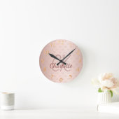 Horloge Ronde Rose gold monogram, nom script élégant (Maison)