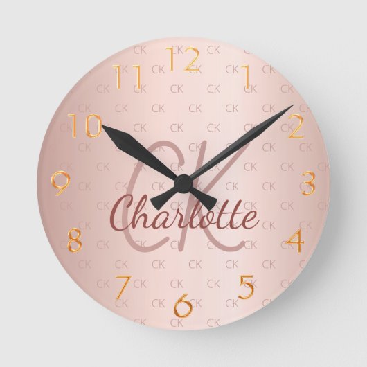 Horloge Ronde Rose gold monogram, nom script élégant (Recto)