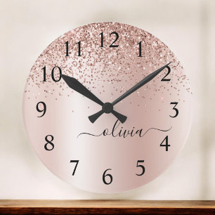 Horloge Ronde Rose Gold - Parties scintillant rose pâle Nom du m