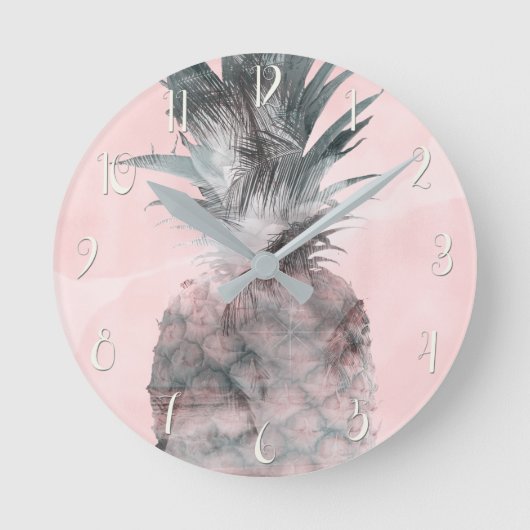 Horloge Ronde Rose Gold Pink Tropical Summer Pineapple Glam (Recto)