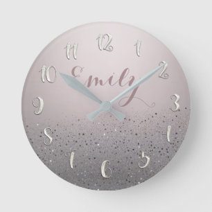 Horloge Ronde Rose pailleté scintillant à paillettes