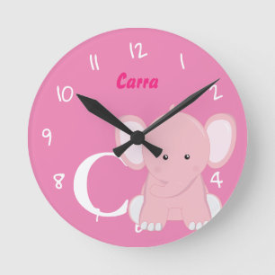 Horloge ronde rose pâle personnalisée pour bébé
