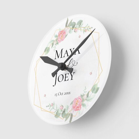 Horloge Ronde Rose romantique Mariage géométrique (Angle)