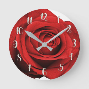 Horloge Ronde Rose Rouge Moderne Rustique Blanc Élégant Mariage