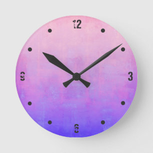 Horloge Ronde Rose violet bleu moderne Rustique Abstrait