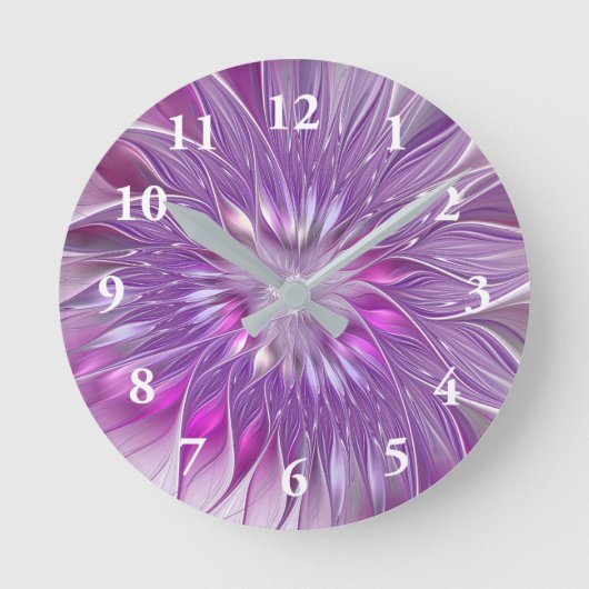 Horloge Ronde Rose violet passion Fleur Art Abstrait Fractal (Recto)