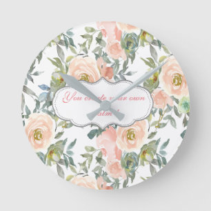 Horloge Ronde Roses Élégantes Chic, Message de Motivation
