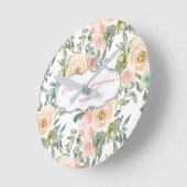 Horloge Ronde Roses élégants, Message Motivationnel (Angle)