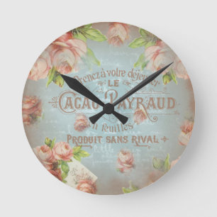 Horloge Ronde roses historiques floraux vintages de bleu