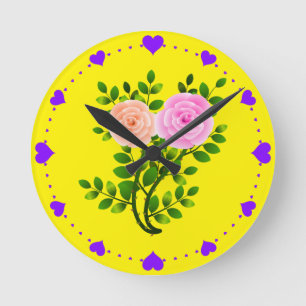 Horloge Ronde Roses jaunes roses