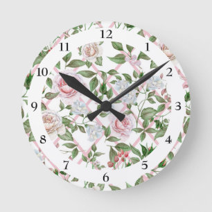 Horloge Ronde Roses roses - aquarelle vintage florale