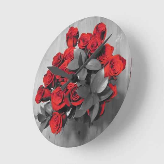 Horloge Ronde roses rouges (Angle)