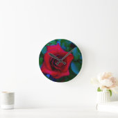 Horloge Ronde Roses rouges aux tons bleus (Maison)