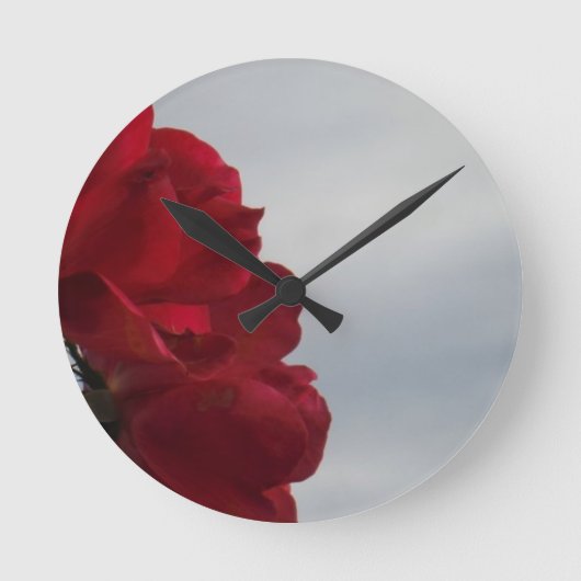 Horloge Ronde Roses rouges contre un ciel bleu lumineux (Recto)