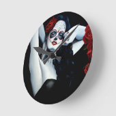 Horloge Ronde Roses rouges crânes de sucre (Angle)