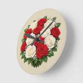Horloge Ronde Roses rouges et blanches (Angle)