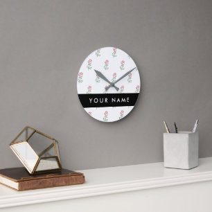 Horloge Ronde Roses Rouges, Motif De Roses, Votre Nom