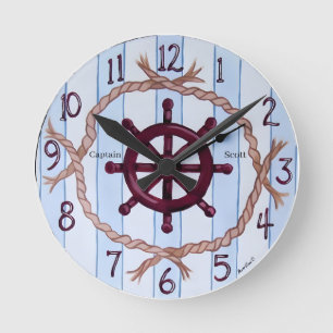 Horloge Ronde Rouage de navire nautique vintage Rayure côtière P
