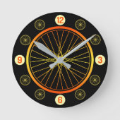 Horloge Ronde Roue à vélo orange noir (Recto)