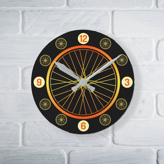 Horloge Ronde Roue à vélo orange noir