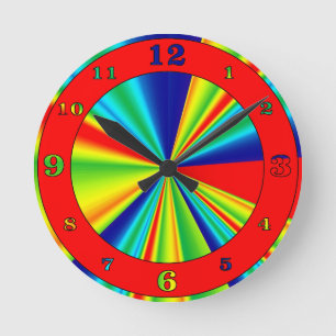 Horloge Ronde Roues Colorées à Rayures Anneau Rouge Numéroté