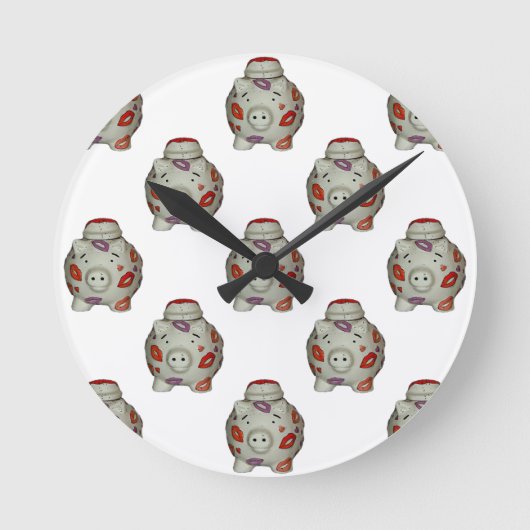 Horloge Ronde Rouge à lèvres adorable cochon (Recto)