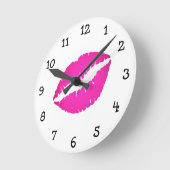 Horloge Ronde Rouge à lèvres ombré rose chaud baiser chiffres no (Angle)