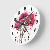 Horloge Ronde Rouge Aquarelle Populaire Conception (Angle)