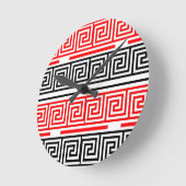 Horloge Ronde Rouge Blanc noir Clé grecque Fret Motif Design (Angle)