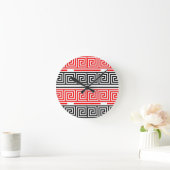Horloge Ronde Rouge Blanc noir Clé grecque Fret Motif Design (Maison)
