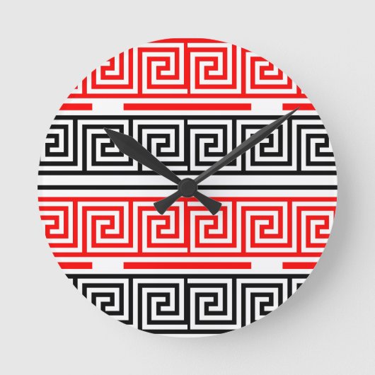 Horloge Ronde Rouge Blanc noir Clé grecque Fret Motif Design (Recto)