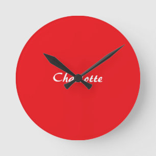 Horloge Ronde Rouge blanc Script élégant minimaliste Nom moderne