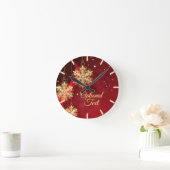 Horloge Ronde Rouge et or Flambeau de neige Filige personnalisée (Maison)